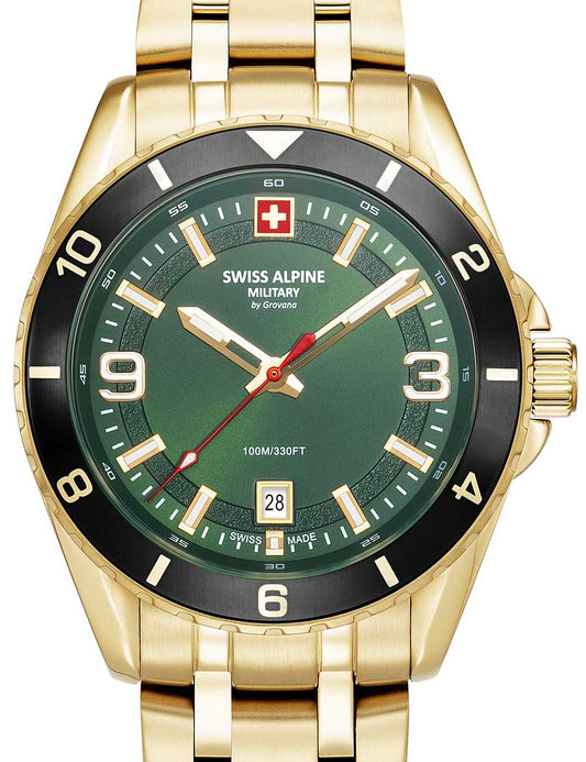 Swiss Alpine Military 7034.1118 Mens Watch Sierra gold green 42mm 10ATM