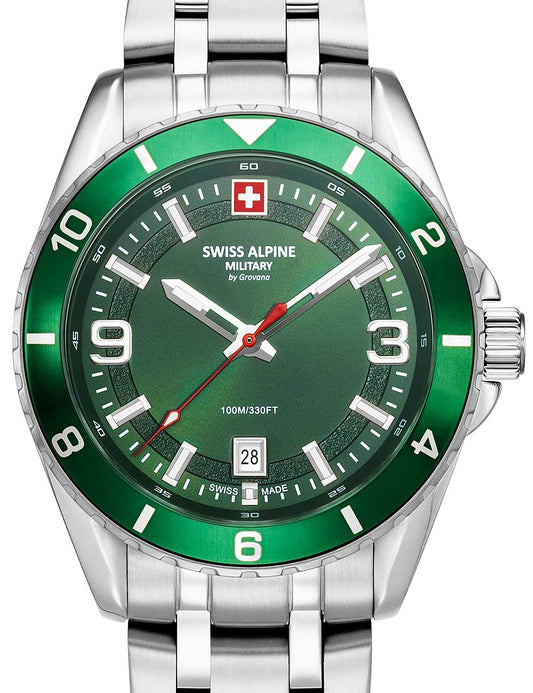 Swiss Alpine Military 7034.1134 Mens Watch Sierra silver green 42mm 10ATM