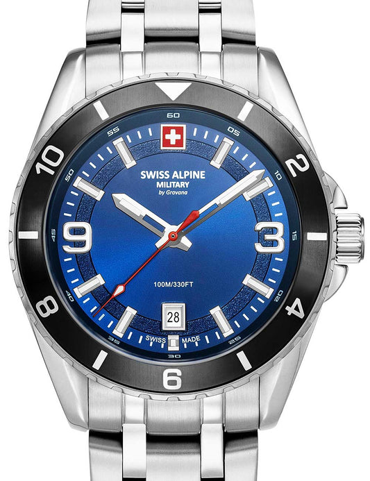 Swiss Alpine Military 7034.1136 Mens Watch Sierra silver blue 42mm 10ATM