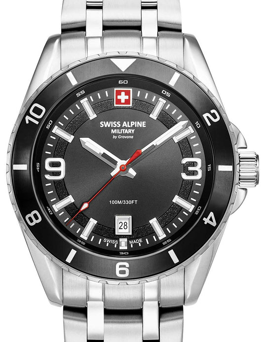 Swiss Alpine Military 7034.1137 Mens Watch Sierra silver black 42mm 10ATM