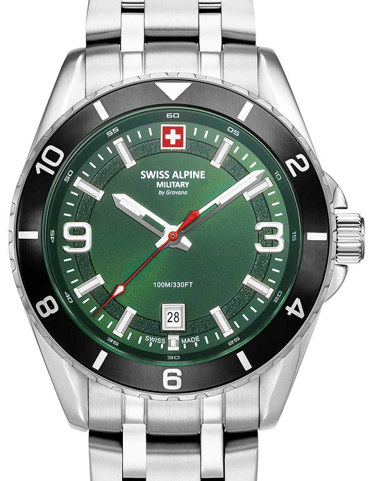 Swiss Alpine Military 7034.1138 Mens Watch Sierra silver green 42mm 10ATM