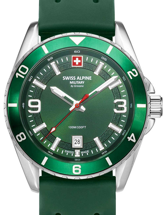 Swiss Alpine Military 7034.1834 Mens Watch Sierra silver green 42mm 10ATM