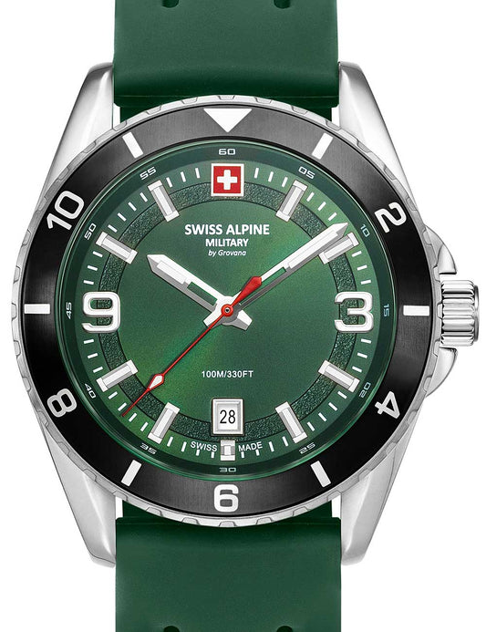 Swiss Alpine Military 7034.1838 Mens Watch Sierra silver green 42mm 10ATM