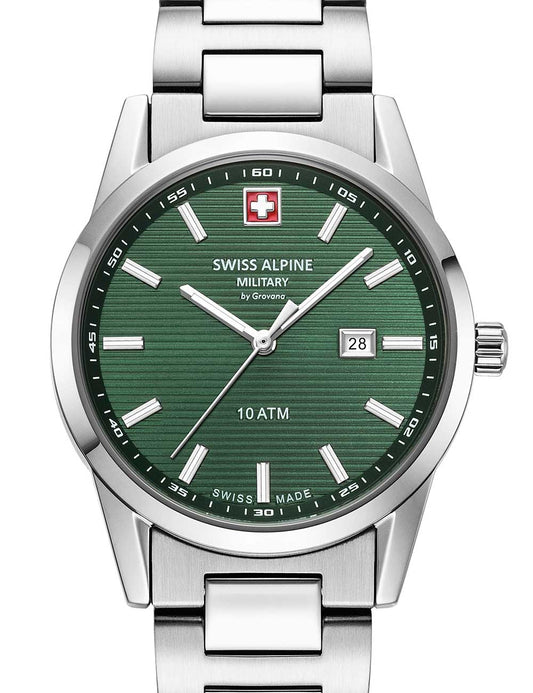 Swiss Alpine Military 7767.1134 Ladies Watch Argos silver green 34mm 10ATM