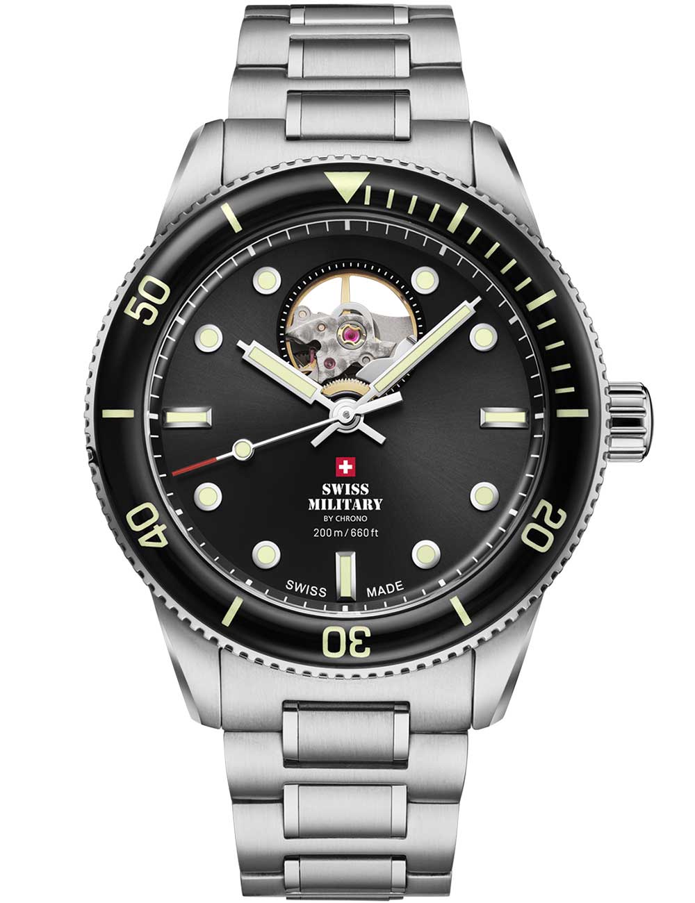 Swiss Military SMA34106.11 Mens Watch Automatic Open-Heart Diver 42mm 20ATM