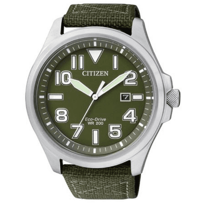 Citizen Eco Drive Military, grön nylon, AW1410-32X herrklocka